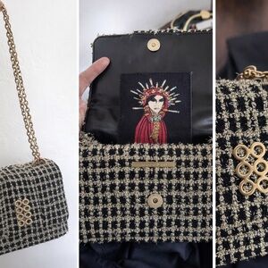 Kooreloo Chic Black and Gold Tweed Shoulder Bag